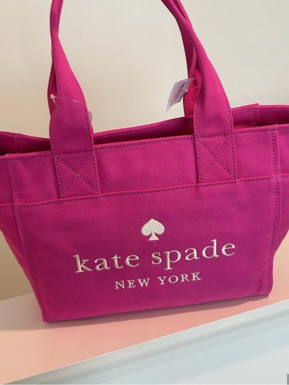 kate spade Hot Pink Canvas Tote with XL White Logo